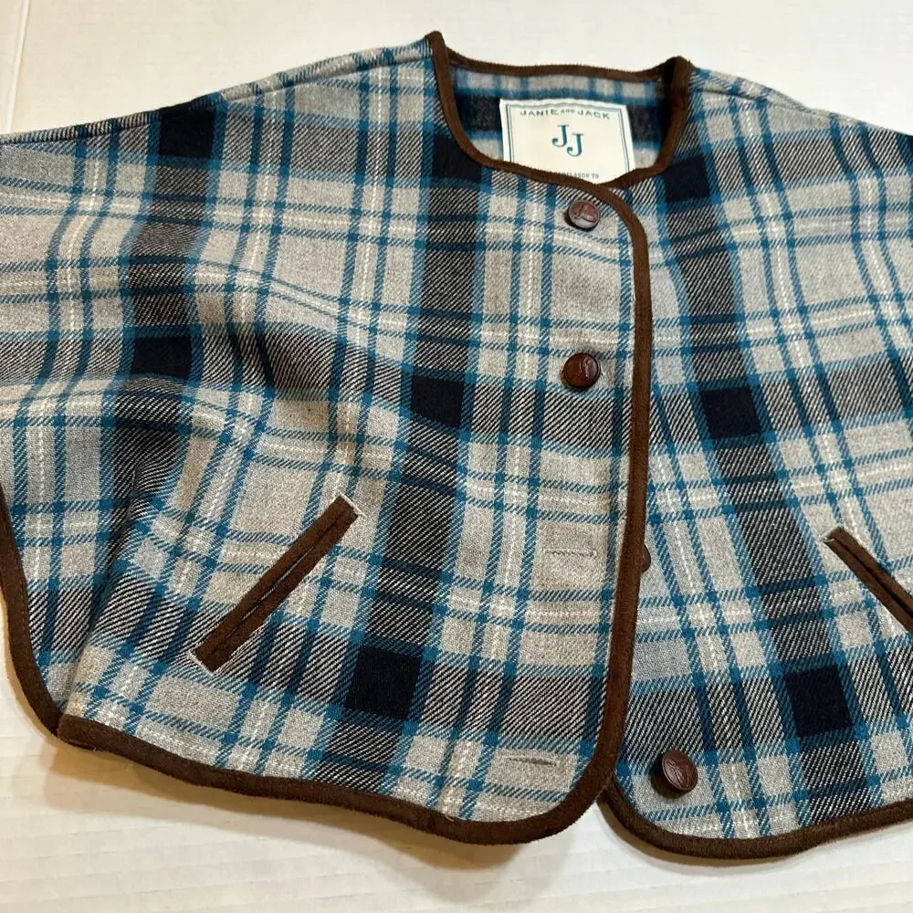 Janie and Jack Girl's Grey Plaid Riding Cape sz 6-12 months Equestrian